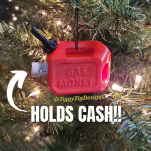Gas money ornaments designed by Ziggy Zig Designs is a fun way to gift money to anyone with a car, used as a stocking stuffer, gag gift or white elephant gift.