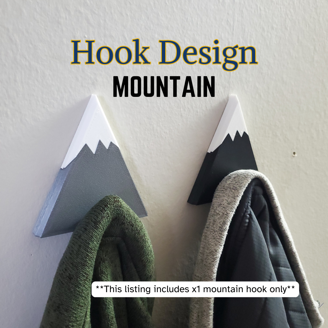 A mountain coat hook designed to hang sweatshirts, jackets and towels created by Ziggy Zig Designs.
