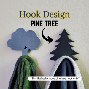 A pine tree coat hook designed to hang sweatshirts, jackets and towels created by Ziggy Zig Designs.