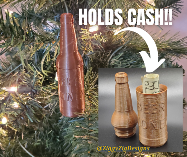 Beer money ornaments designed by Ziggy Zig Designs is a fun way to gift money to beer drinkers, used as a stocking stuffer, gag gift or white elephant gift.