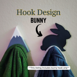 A Bunny Rabbit coat hook designed to hang sweatshirts, jackets and towels created by Ziggy Zig Designs.