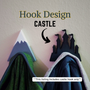 A Castle coat hook designed to hang sweatshirts, jackets and towels created by Ziggy Zig Designs.