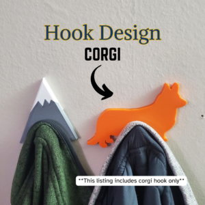A corgi coat hook designed to hang sweatshirts, jackets and towels created by Ziggy Zig Designs.