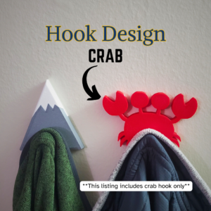 A crab coat hook designed to hang sweatshirts, jackets and towels created by Ziggy Zig Designs.