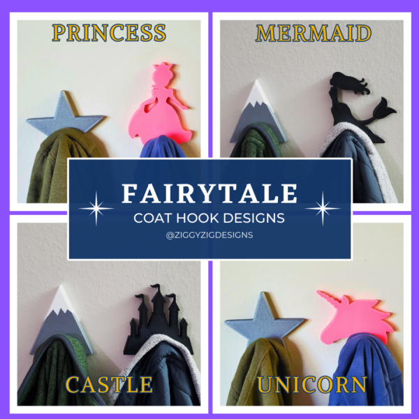 Fairytale coat hooks designed by Ziggy Zig Designs as a decoration that can hold coats, jackets, sweatshirts and towels on a hook.