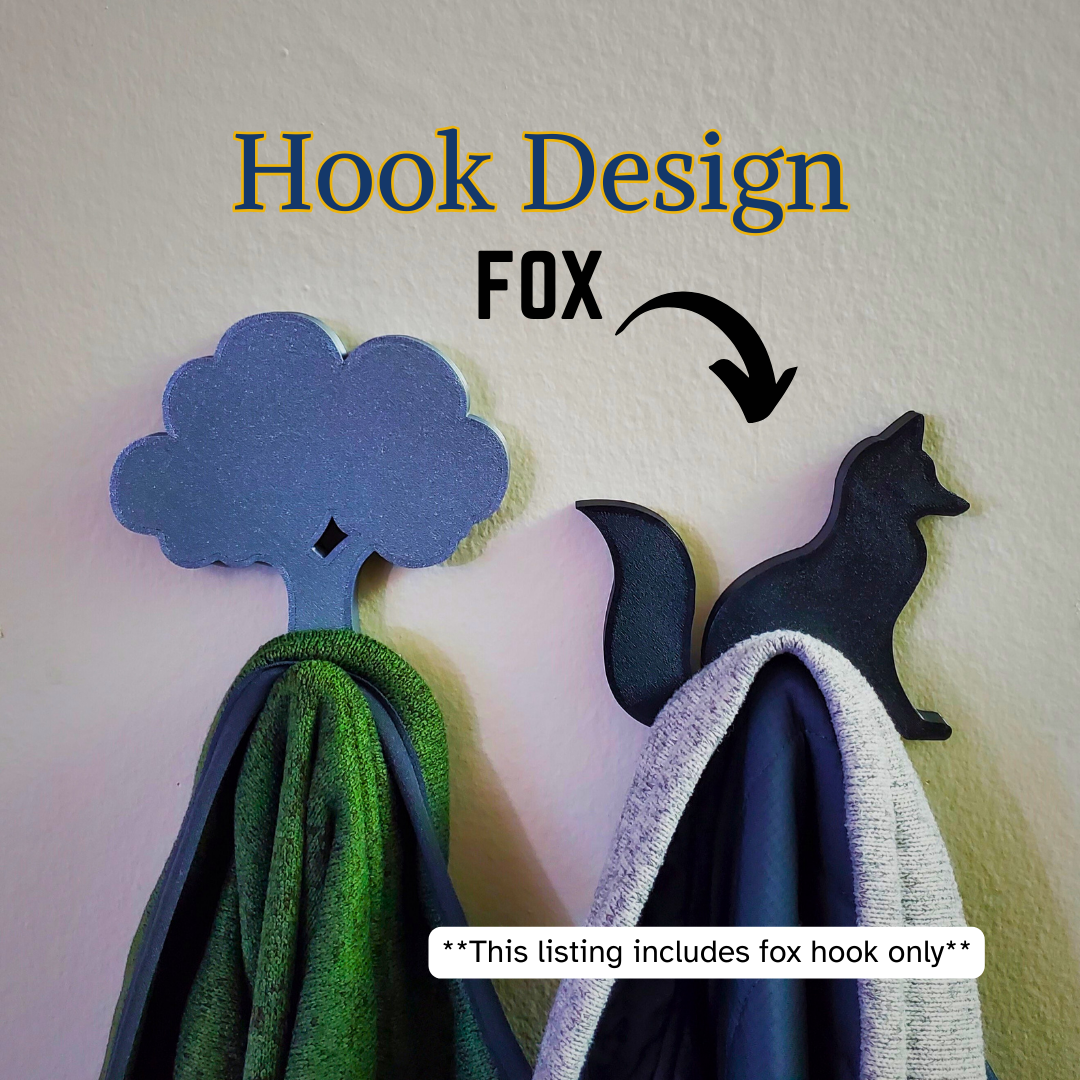 A Fox coat hook designed to hang sweatshirts, jackets and towels created by Ziggy Zig Designs.