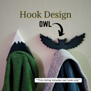 An owl coat hook designed to hang sweatshirts, jackets and towels created by Ziggy Zig Designs.