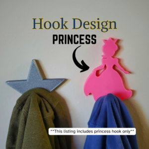A Princess coat hook designed to hang sweatshirts, jackets and towels created by Ziggy Zig Designs.