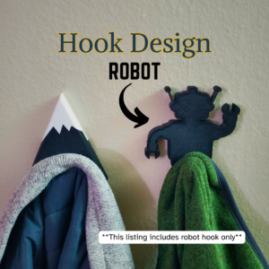A Robot coat hook designed to hang sweatshirts, jackets and towels created by Ziggy Zig Designs.