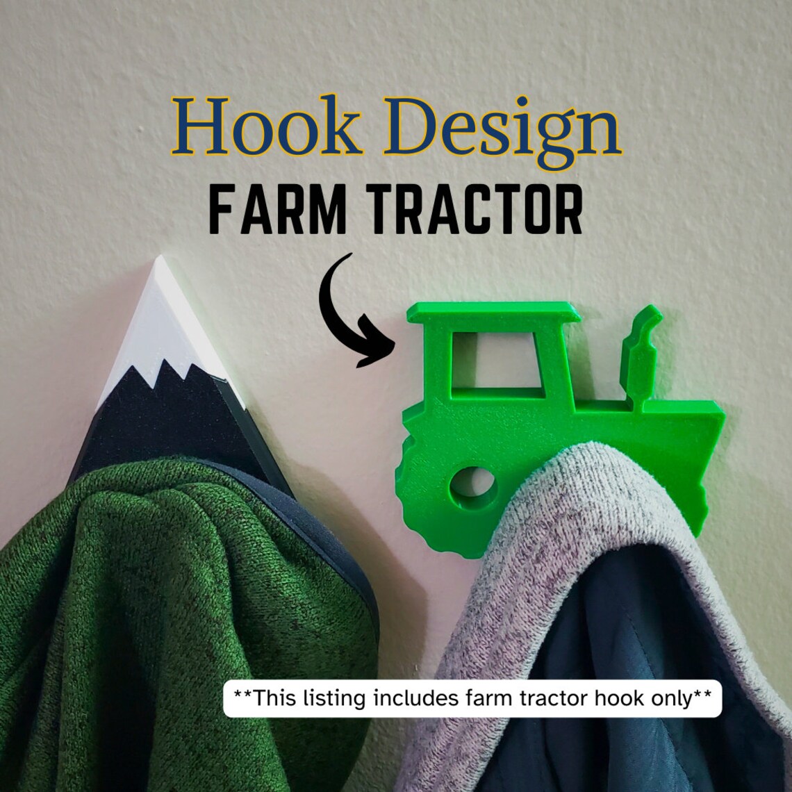 A farm tractor coat hook designed to hang sweatshirts, jackets and towels created by Ziggy Zig Designs.