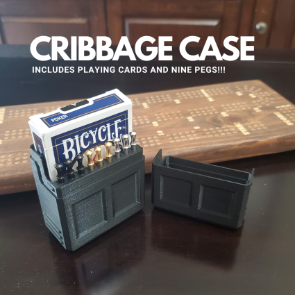 Cribbage travel case that holds cards and pegs for cribbage boards all over the world.